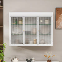 Elegant 3 Door Arched Wall Mounted Glass Cabinets For Kitchen Living Room And Bathroom In White Finish