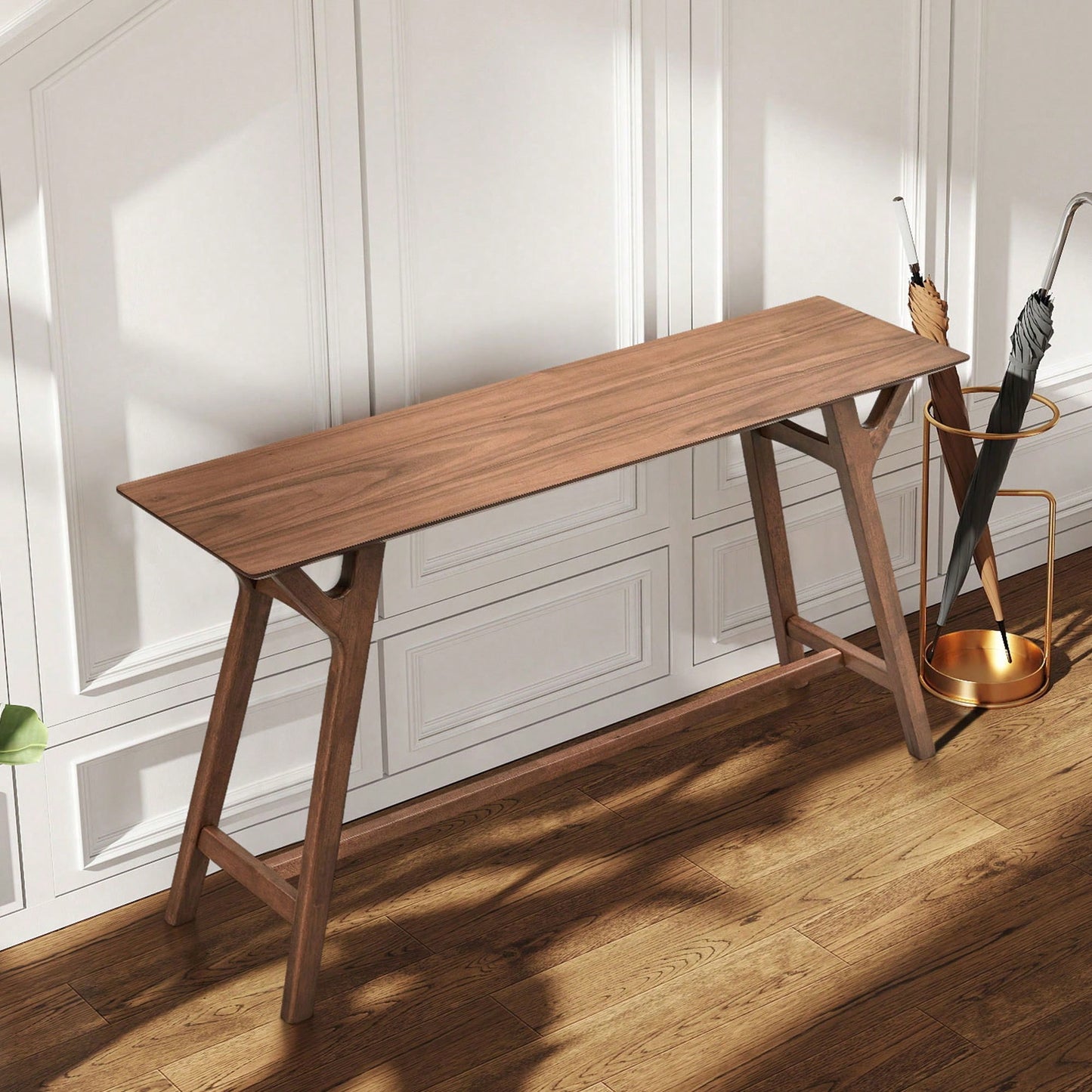 Modern Narrow Console Table With Solid Wood Legs For Living Room Entryway Hallway Black MDF Design