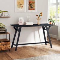 Modern Narrow Console Table With Solid Wood Legs For Living Room Entryway Hallway Black MDF Design