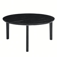 Modern 36 Inch Round Coffee Table With Imitation Marble Top And Solid Rubber Wood Legs For Living Room And Office