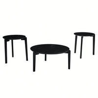 Modern 36 Inch Round Coffee Table With Imitation Marble Top And Solid Rubber Wood Legs For Living Room And Office