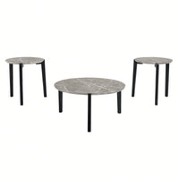 Modern 36 Inch Round Coffee Table With Imitation Marble Top And Solid Rubber Wood Legs For Living Room And Office