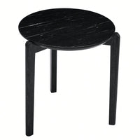 Modern 24 Inch Round Coffee Table With Imitation Marble Top And Solid Rubber Wood Legs For Living Room And Office