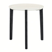Modern 24 Inch Round Coffee Table With Imitation Marble Top And Solid Rubber Wood Legs For Living Room And Office