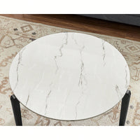 Modern 24 Inch Round Coffee Table With Imitation Marble Top And Solid Rubber Wood Legs For Living Room And Office