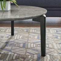 Modern 24 Inch Round Coffee Table With Imitation Marble Top And Solid Rubber Wood Legs For Living Room And Office