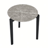 Modern 24 Inch Round Coffee Table With Imitation Marble Top And Solid Rubber Wood Legs For Living Room And Office