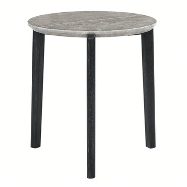 Modern 24 Inch Round Coffee Table With Imitation Marble Top And Solid Rubber Wood Legs For Living Room And Office