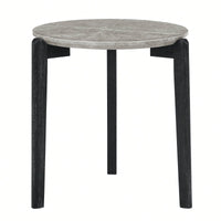 Modern 24 Inch Round Coffee Table With Imitation Marble Top And Solid Rubber Wood Legs For Living Room And Office