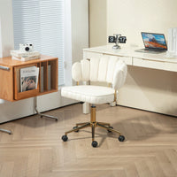 Modern Beige Velvet Swivel Desk Chair For Home Office Adjustable Height With Wheels