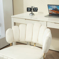 Modern Beige Velvet Swivel Desk Chair For Home Office Adjustable Height With Wheels