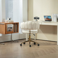 Modern Beige Velvet Swivel Desk Chair For Home Office Adjustable Height With Wheels