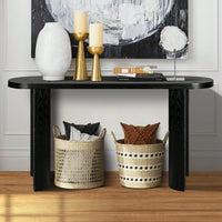 60 Inch Black Thick Top Entryway Table With Curved Legs For Sofa Or Hallway Installation