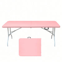 6ft Portable Pink Folding Table For Camping Picnics And Parties High Load Bearing Foldable Design