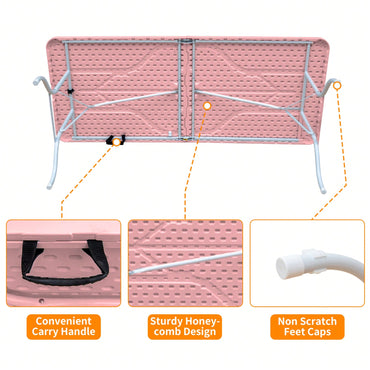 6ft Portable Pink Folding Table For Camping Picnics And Parties High Load Bearing Foldable Design