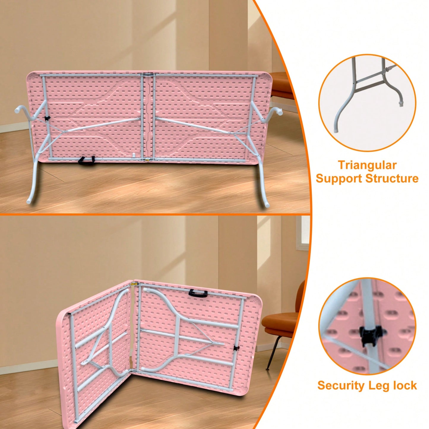 6ft Portable Pink Folding Table For Camping Picnics And Parties High Load Bearing Foldable Design
