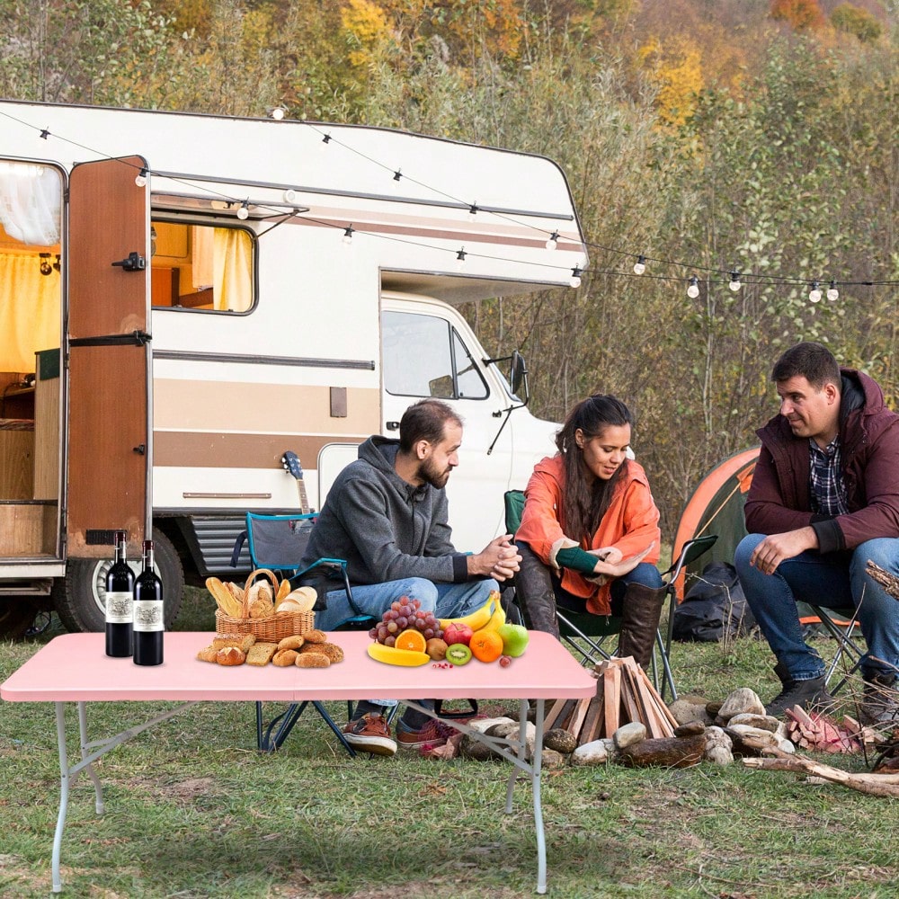 6ft Portable Pink Folding Table For Camping Picnics And Parties High Load Bearing Foldable Design