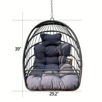 UV Resistant Hanging Egg Chair With Cushions For Indoor Outdoor Use, Foldable Frame, 350lbs Capacity For Patio Porch Balcony