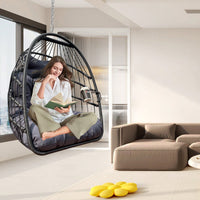 UV Resistant Hanging Egg Chair With Cushions For Indoor Outdoor Use, Foldable Frame, 350lbs Capacity For Patio Porch Balcony