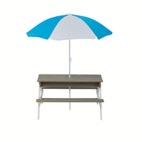 Outdoor Wooden Picnic Table With Umbrella For Kids - Sand And Water Activity Table For Backyard Play