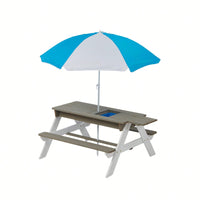 Outdoor Wooden Picnic Table With Umbrella For Kids - Sand And Water Activity Table For Backyard Play