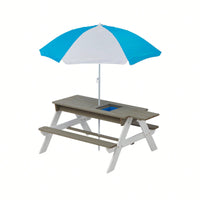 Outdoor Wooden Picnic Table With Umbrella For Kids - Sand And Water Activity Table For Backyard Play