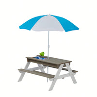 Outdoor Wooden Picnic Table With Umbrella For Kids - Sand And Water Activity Table For Backyard Play