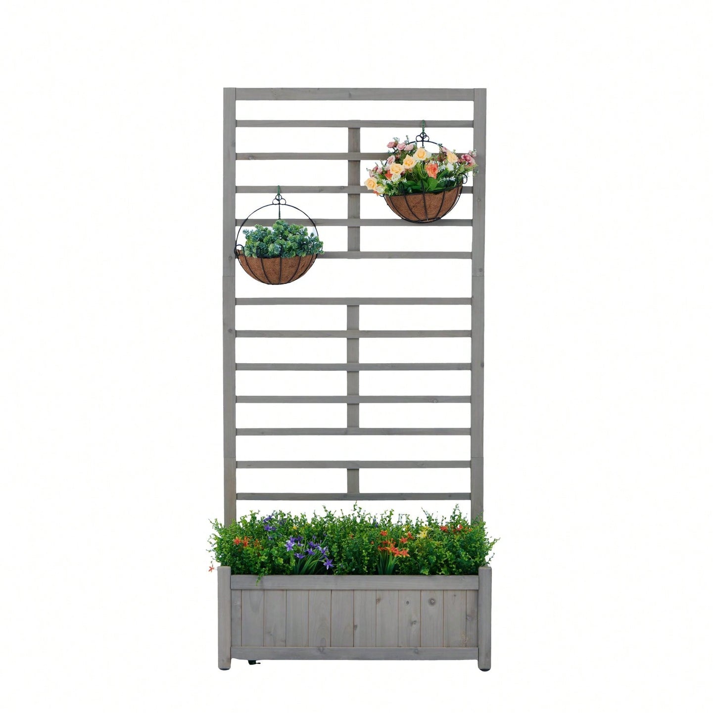 Elevated Wooden Garden Bed With Trellis For Climbing Plants And Vegetables, Perfect For Herbs And Outdoor Gardening