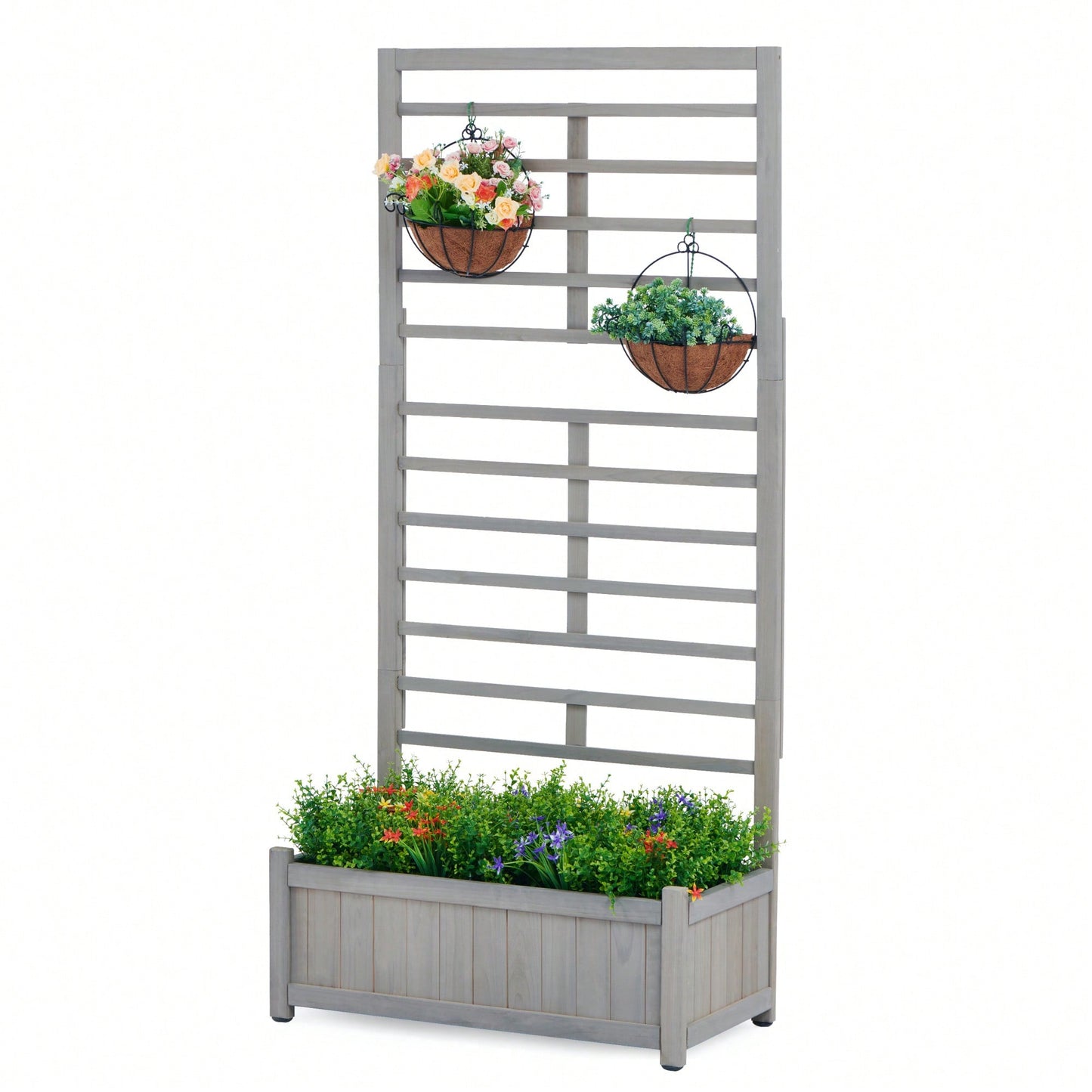 Elevated Wooden Garden Bed With Trellis For Climbing Plants And Vegetables, Perfect For Herbs And Outdoor Gardening