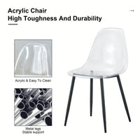 Modern Minimalist Transparent Dining Chairs Set of 4 Armless Crystal Design Black Metal Legs Nordic Style Makeup Negotiation Stools