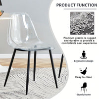 Modern Minimalist Transparent Dining Chairs Set of 4 Armless Crystal Design Black Metal Legs Nordic Style Makeup Negotiation Stools