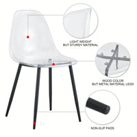 Modern Minimalist Transparent Dining Chairs Set of 4 Armless Crystal Design Black Metal Legs Nordic Style Makeup Negotiation Stools