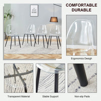 Modern Minimalist Transparent Dining Chairs Set of 4 Armless Crystal Design Black Metal Legs Nordic Style Makeup Negotiation Stools