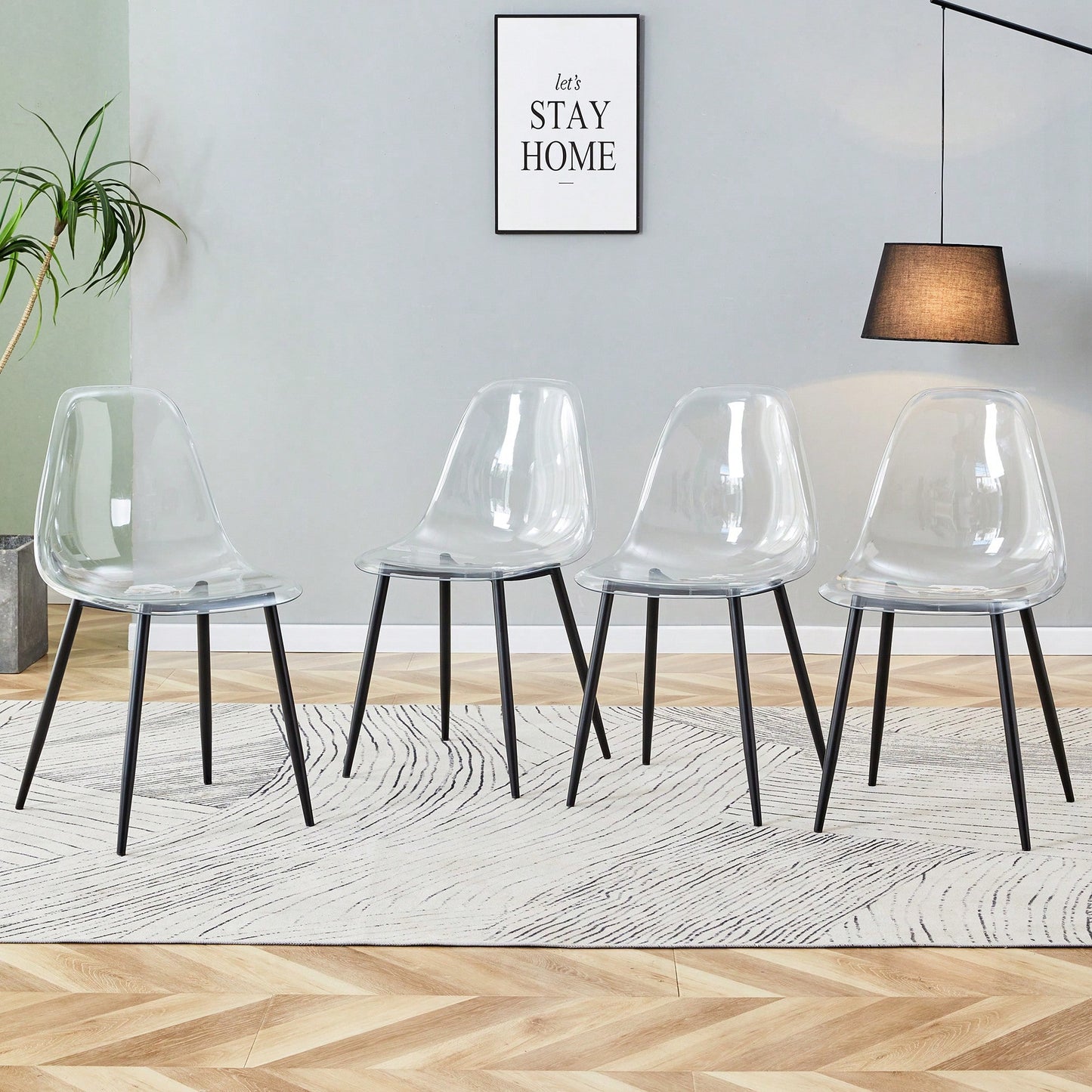 Modern Minimalist Transparent Dining Chairs Set of 4 Armless Crystal Design Black Metal Legs Nordic Style Makeup Negotiation Stools