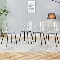 Modern Minimalist Transparent Dining Chairs Set of 4 Armless Crystal Design Black Metal Legs Nordic Style Makeup Negotiation Stools