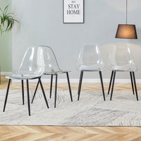 Modern Minimalist Transparent Dining Chairs Set of 4 Armless Crystal Design Black Metal Legs Nordic Style Makeup Negotiation Stools