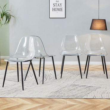 Modern Minimalist Transparent Dining Chairs Set of 4 Armless Crystal Design Black Metal Legs Nordic Style Makeup Negotiation Stools