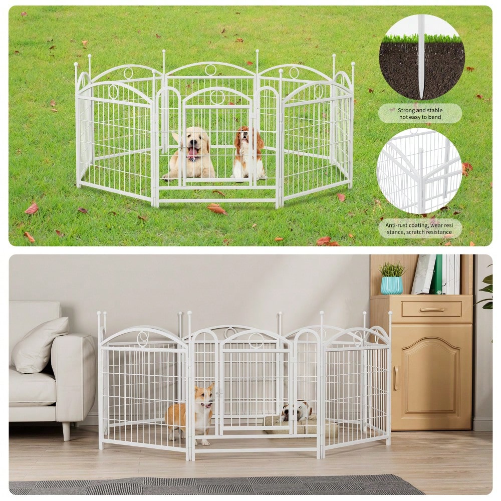 Indoor Outdoor 24 Inch 8 Panel Heavy Duty Metal Dog Playpen With Doors For Small Medium Large Dogs Foldable Pet Exercise Fence