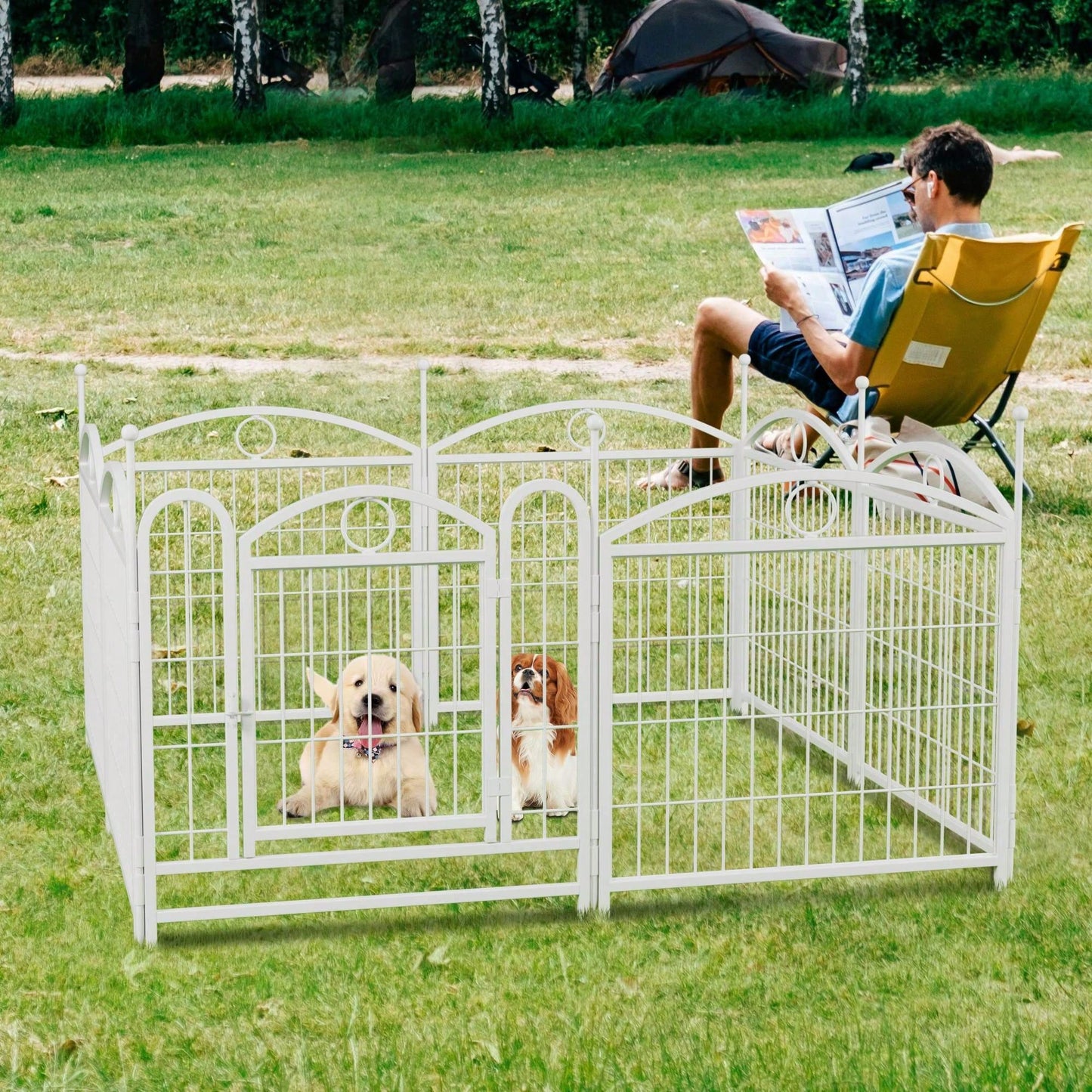 Indoor Outdoor 24 Inch 8 Panel Heavy Duty Metal Dog Playpen With Doors For Small Medium Large Dogs Foldable Pet Exercise Fence