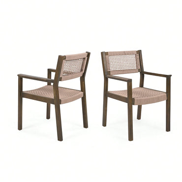 Set Of 2 Light Brown Braided Dining Chairs For Stylish Home Decor
