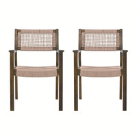 Set Of 2 Light Brown Braided Dining Chairs For Stylish Home Decor