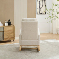 Comfortable High Back Rocking Chair with Retractable Footrest and Side Pocket Stylish Glider Armchair for Nursery Bedroom Caramel Finish