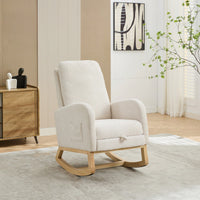 Comfortable High Back Rocking Chair with Retractable Footrest and Side Pocket Stylish Glider Armchair for Nursery Bedroom Caramel Finish