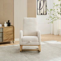 Comfortable High Back Rocking Chair with Retractable Footrest and Side Pocket Stylish Glider Armchair for Nursery Bedroom Caramel Finish