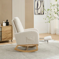 Comfortable High Back Rocking Chair with Retractable Footrest and Side Pocket Stylish Glider Armchair for Nursery Bedroom Caramel Finish