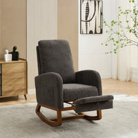 Comfortable High Back Rocking Chair with Retractable Footrest and Side Pocket Stylish Glider Armchair for Nursery Bedroom Caramel Finish