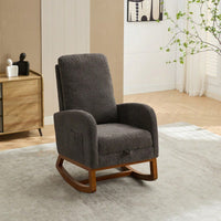 Comfortable High Back Rocking Chair with Retractable Footrest and Side Pocket Stylish Glider Armchair for Nursery Bedroom Caramel Finish