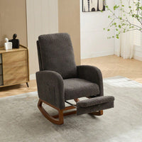 Comfortable High Back Rocking Chair with Retractable Footrest and Side Pocket Stylish Glider Armchair for Nursery Bedroom Caramel Finish