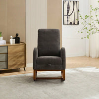 Comfortable High Back Rocking Chair with Retractable Footrest and Side Pocket Stylish Glider Armchair for Nursery Bedroom Caramel Finish
