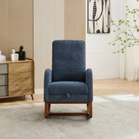 Comfortable High Back Rocking Chair with Retractable Footrest and Side Pocket Stylish Glider Armchair for Nursery Bedroom Caramel Finish
